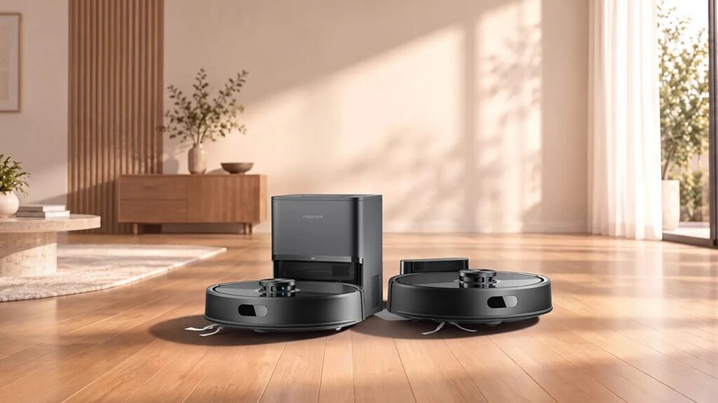 Robot aspirateur laveur Roborock S8 Pro Ultra devant sa station RockDock Ultra